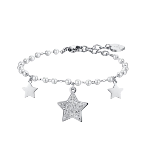 Bracciale Donna Luca Barra In Acciaio Con Stelle E Cristalli Bianchi 3 - Verre Gioielli Bracciale Donna Luca Barra In Acciaio Con Stelle E Cristalli Bianchi