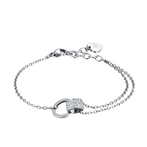 Bracciale Donna Luca Barra In Acciaio Con Elementi E Cristalli Bianchi 3 - Verre Gioielli Bracciale Donna Luca Barra In Acciaio Con Elementi E Cristalli Bianchi