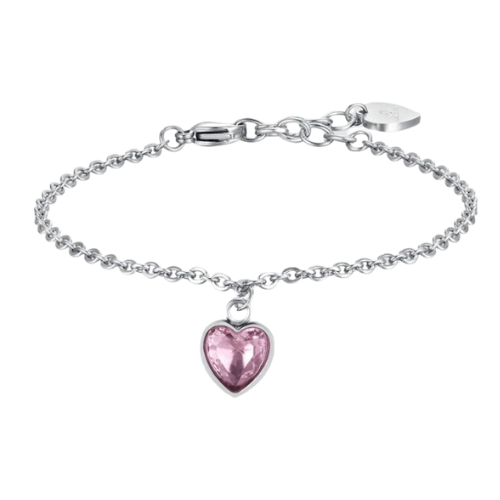 Bracciale Donna Luca Barra In Acciaio Con Cristallo Rosa A Cuore 3 - Verre Gioielli Bracciale Donna Luca Barra In Acciaio Con Cristallo Rosa A Cuore