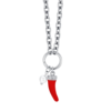 Collana Donna Luca Barra In Acciaio Con Cornetto Rosso E Perla Bianca