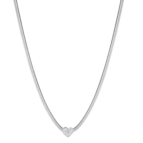 Collana Donna Luca Barra In Acciaio Snake Con Cuore E Cristalli Bianchi