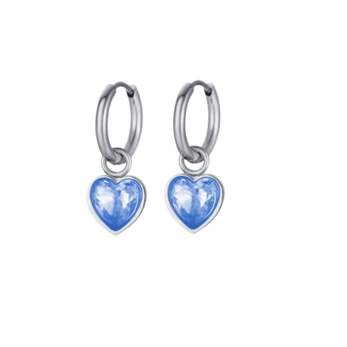 Orecchini Donna Luca Barra In Acciaio Con Cristallo Azzurro A Cuore 3 - Verre Gioielli Orecchini Donna Luca Barra In Acciaio Con Cristallo Azzurro A Cuore
