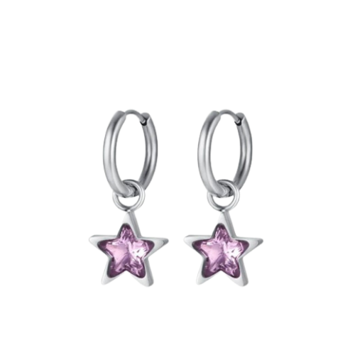 Orecchini Donna Luca Barra In Acciaio Con Cristallo Rosa A Stella 3 - Verre Gioielli Orecchini Donna Luca Barra In Acciaio Con Cristallo Rosa A Stella