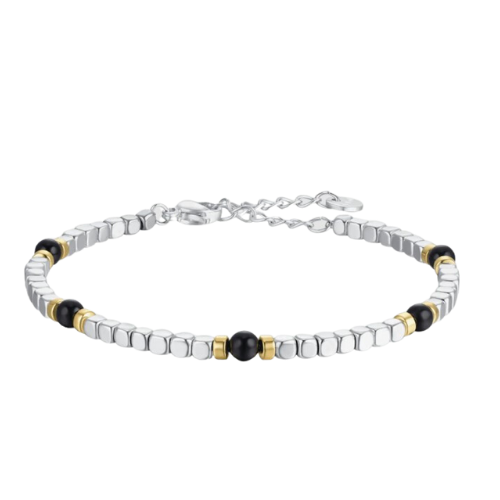 Bracciale Uomo Luca Barra In Acciaio Con Ip Gold E Pietre Nere E Ematite