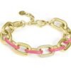 Bracciale Donna Stroili In Argento 925 Dorato A Catena Con Smalto Rosa E Cubic Zirconia Bianchi 1 Verre Gioielli - l'istituzione del gioiello