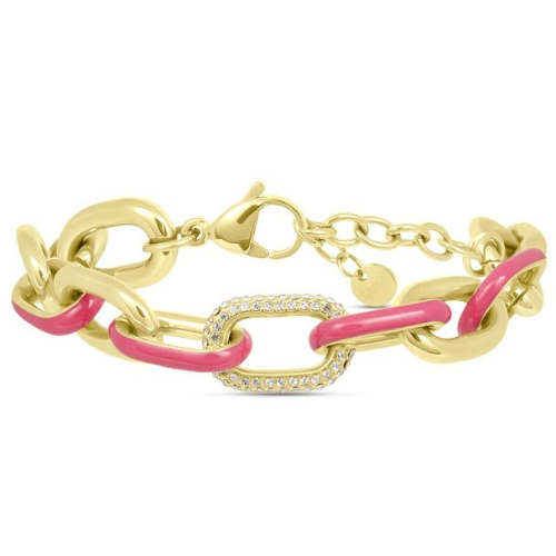 Bracciale Donna Stroili In Argento 925 Dorato A Catena Con Smalto Rosa E Cubic Zirconia Bianchi
