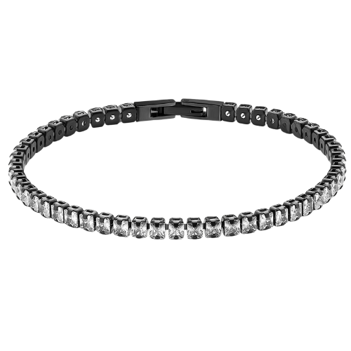 Bracciale Uomo Tennis Brosway In Acciaio Pvd Nero Con Cubic Zirconia Bianchi