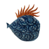 Scultura A Pesce Futuro D'Arte In Ceramica Blu E Arancione