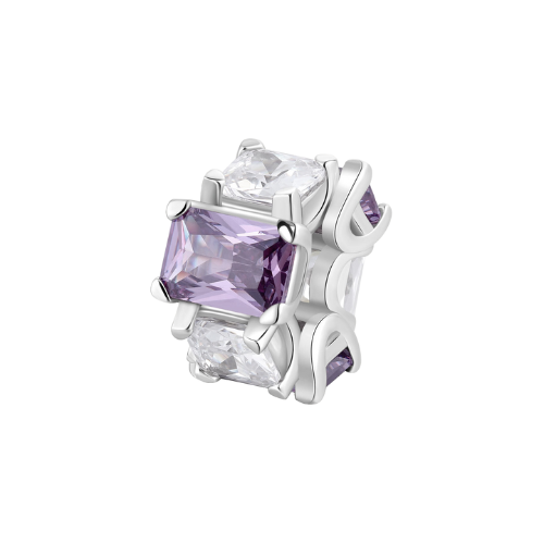 Charm Brosway In Argento 925 Con Cubic Zirconia Viola Baguette E Bianchi Quadrati Fancy