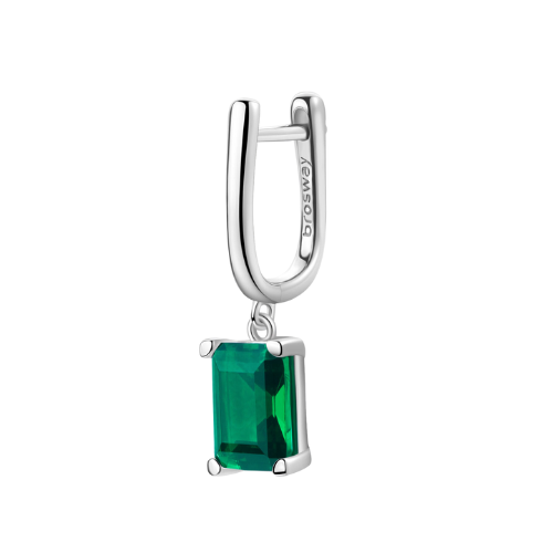 Mono Orecchino Brosway In Argento 925 Con Cubic Zirconia Verde Emerald Baguette Pendente Fancy