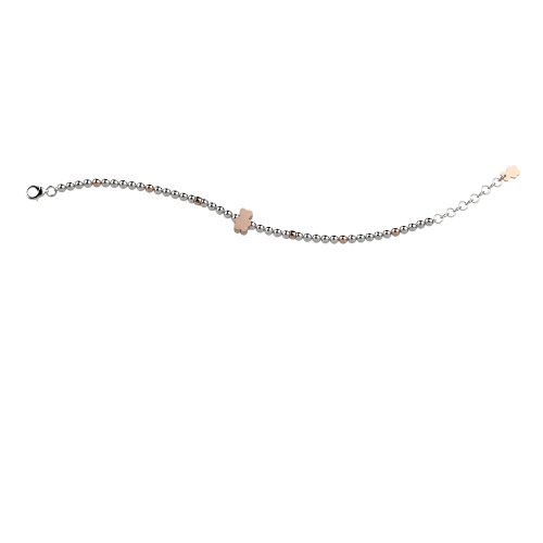 Bracciale Baby Nanan In Argento 925 Con Pallini E Orsetto Rosato