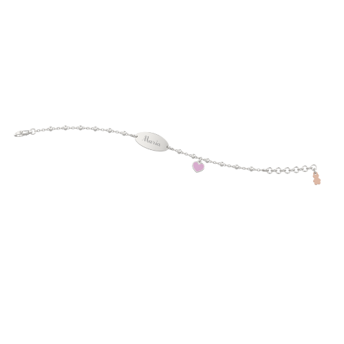 Bracciale Baby Nanan In Argento 925 Con Targa E Cuore Rosa
