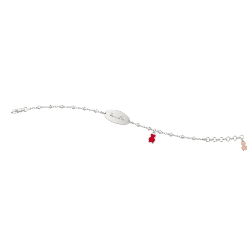 Bracciale Baby Nanan In Argento 925 Con Targa E Orsetto Rosso