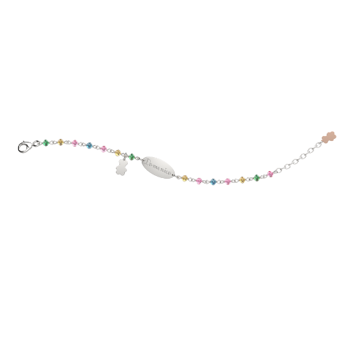 Bracciale Baby Nanan In Argento 925 Con Targa E Zirconi Multicolor
