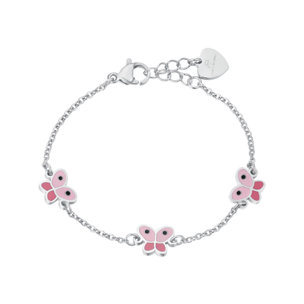 Bracciale Bambina Luca Barra In Acciaio Con Farfalle Rosa