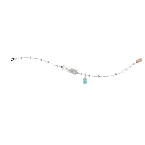 Bracciale Bambino Nanan In Argento 925 Con Targa E Orsetto Celeste 2 Verre Gioielli - l'istituzione del gioiello