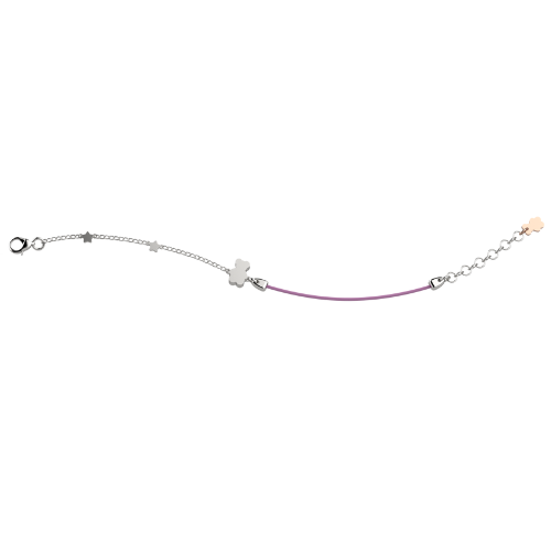 Bracciale Bimba Nanan In Argento 925 Con Orsetto E Stelle Con Laccio Lilla