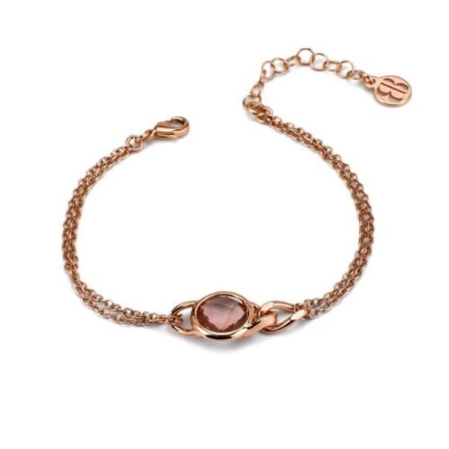 Bracciale Donna Boccadamo In Bronzo Placcato Oro Rosa Groumette Con Cristallo Rosa Antico