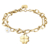 Bracciale Donna Luca Barra In Acciaio Dorato Con Quadrifoglio E Perla
