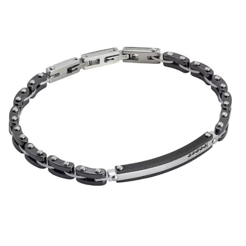 Bracciale Uomo Boccadamo Man In Acciaio Bicolore E Zirconi Neri