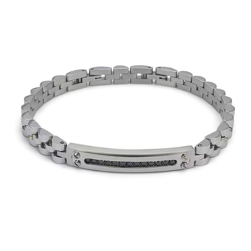 Bracciale Uomo Boccadamo Man In Acciaio Con Zirconi Neri 3 - Verre Gioielli Bracciale Uomo Boccadamo Man In Acciaio Con Zirconi Neri