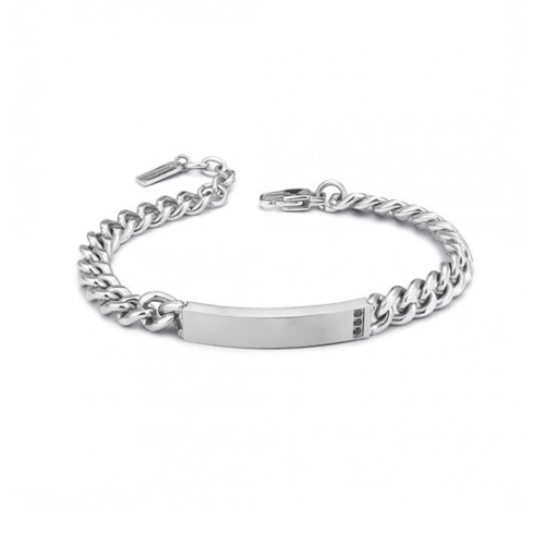 Bracciale Uomo Boccadamo Man In Acciaio E Piastra Con Zirconi Neri 3 - Verre Gioielli Bracciale Uomo Boccadamo Man In Acciaio E Piastra Con Zirconi Neri