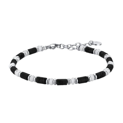Bracciale Uomo Luca Barra In Acciaio Con Pietre Bianche E Nere