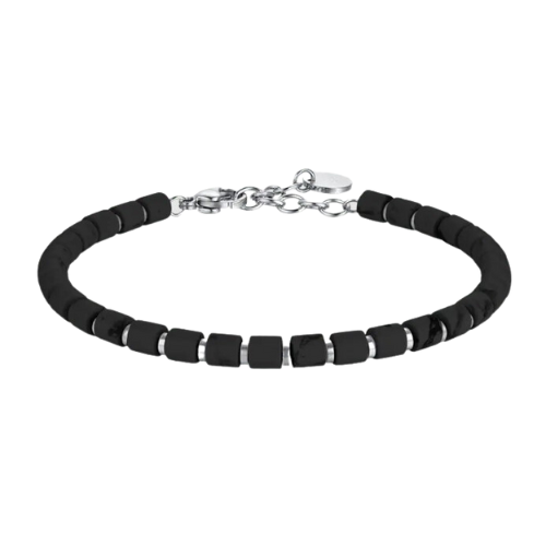 Bracciale Uomo Luca Barra In Acciaio Con Pietre Nere 3 - Verre Gioielli Bracciale Uomo Luca Barra In Acciaio Con Pietre Nere