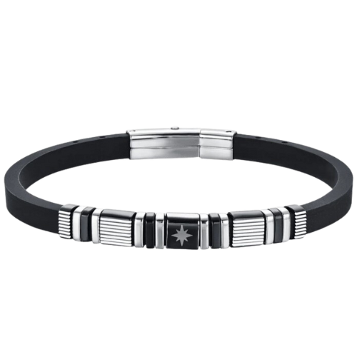 Bracciale Uomo Luca Barra In Silicone Con Acciaio E Rosa Dei Venti