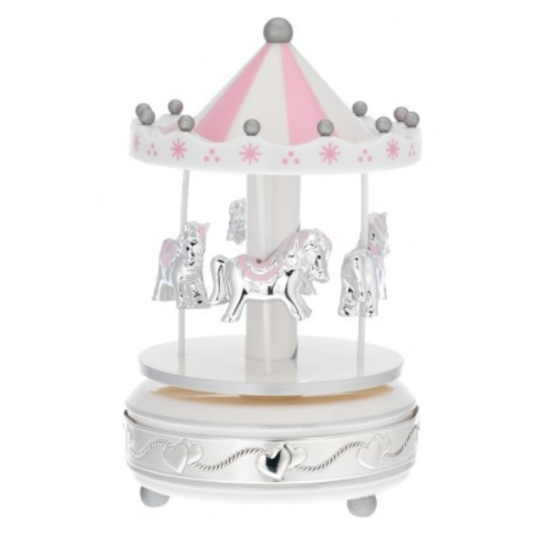 Giostrina Carillon Bagutta Baby Rosa Con Cavallucci In Acrilico E Argento 3 - Verre Gioielli Giostrina Carillon Bagutta Baby Rosa Con Cavallucci In Acrilico E Argento