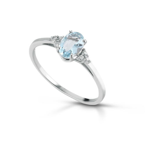 Anello Donna PG Gioielli In Oro Bianco 18 Kt Con Diamanti 0.05 Ct E Acquamarina 0.77 Ct