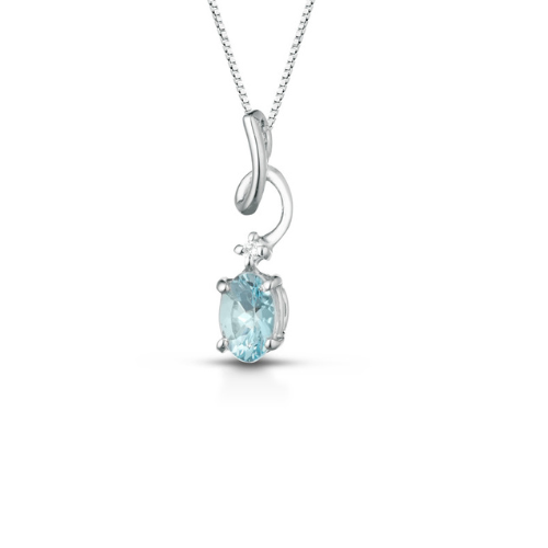 Collana Donna PG Gioielli In Oro Bianco 18 Kt Con Diamanti 0.01 Ct E Acquamarina 0.40 Ct