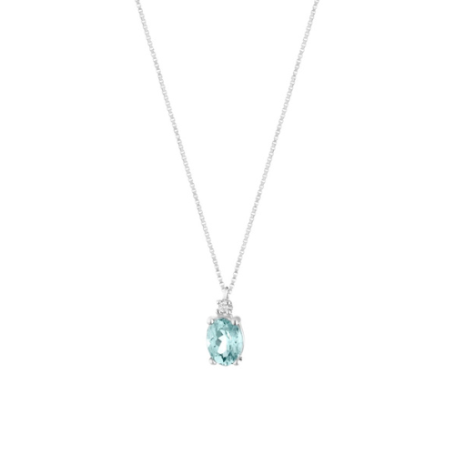 Collana Donna PG Gioielli In Oro Bianco 18 Kt Con Diamanti 0.02 Ct E Acquamarina 0.77 Ct