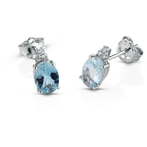 Orecchini Donna PG Gioielli In Oro Bianco 18 Kt Con Diamanti 0.048 Ct E Acquamarina 1.54 Ct