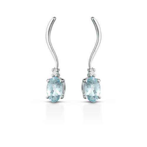 Orecchini Pendenti Donna PG Gioielli In Oro Bianco 18 Kt Con Diamanti 0.02 Ct E Acquamarina 0.80 Ct