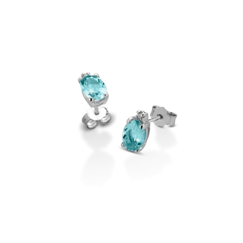 Orecchini Donna PG Gioielli In Oro Bianco 18 Kt Con Diamanti 0.04 Ct E Acquamarina 1.54 Ct