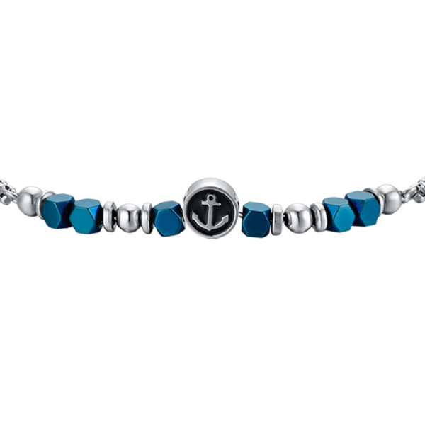 Bracciale Bambino Luca Barra In Acciaio Con Ematite Blu E Ancora 1 Verre Gioielli - l'istituzione del gioiello