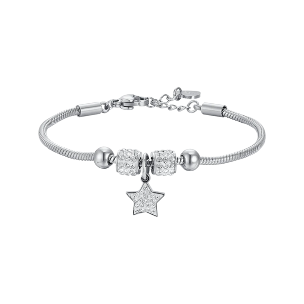 Bracciale Bimba Luca Barra In Acciaio Con Cristalli Bianchi E Stella