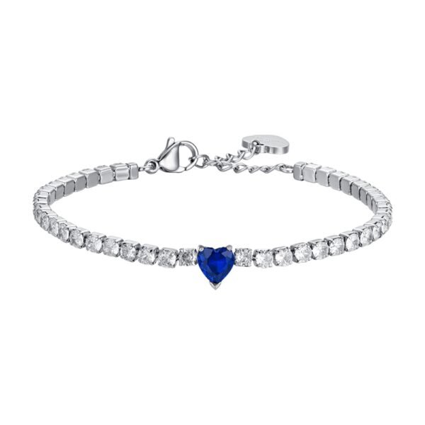 Bracciale Donna Tennis Luca Barra In Acciaio Con Cristalli Bianchi E Cuore Blu 3 - Verre Gioielli Bracciale Donna Tennis Luca Barra In Acciaio Con Cristalli Bianchi E Cuore Blu