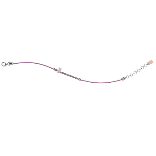 Bracciale Bambina Nanan Con Laccio E Zirconi Lilla E Orsetto In Argento 925 3 - Verre Gioielli Bracciale Bambina Con Laccio E Zirconi Lilla E Orsetto In Argento 925