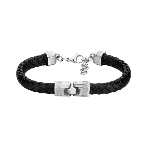 Bracciale Uomo Brosway In Pelle Nera E Elementi In Acciaio