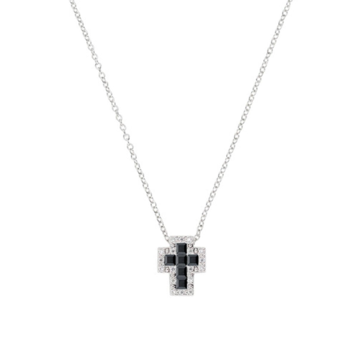Collana Amen Angioletto E Croce In Argento Sterling Con Zirconi Bianchi E Rosa - 4