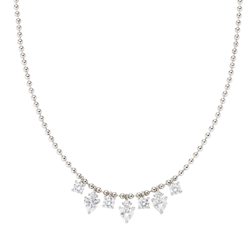 Collana Donna Amen Rosario In Argento 925 Con Zirconi Bianchi Pendenti