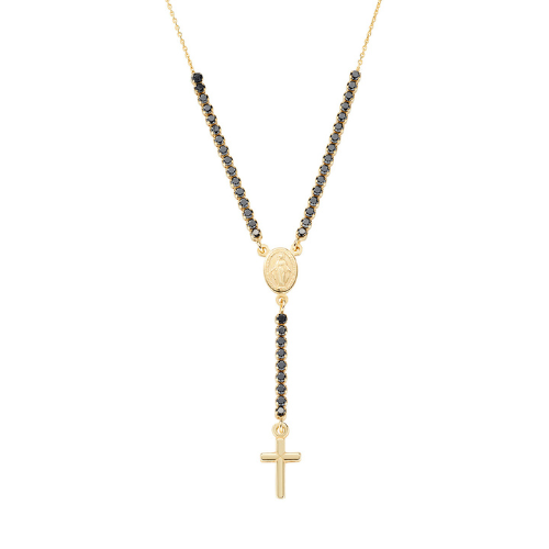 Collana Donna Amen Rosario In Argento 925 Dorato E Zirconi Neri