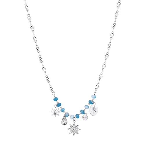 Collana Donna Chakra Brosway In Acciaio Con Calcedonio Azzurro E Cristalli Pendenti A Stella 3 - Verre Gioielli Collana Donna Chakra Brosway In Acciaio Con Calcedonio Azzurro E Cristalli Pendenti A Stella