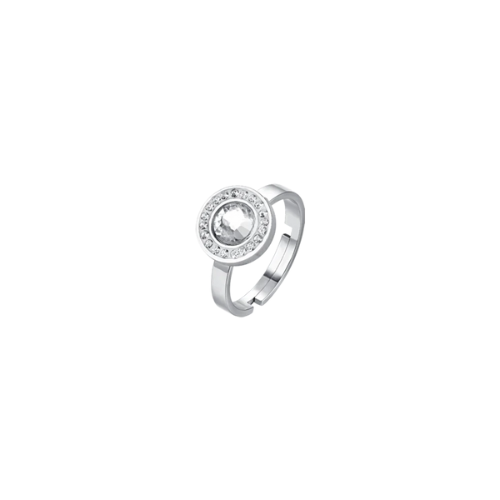 Anello Donna Luca Barra Regolabile In Acciaio Con Zirconi Bianchi 3 - Verre Gioielli Anello Donna Luca Barra Regolabile In Acciaio Con Zirconi Bianchi