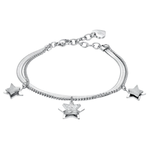 Bracciale Donna Doppio Filo In Acciaio E Stelle Con Cristalli Bianchi 3 - Verre Gioielli Bracciale Donna Doppio Filo In Acciaio E Stelle Con Cristalli Bianchi