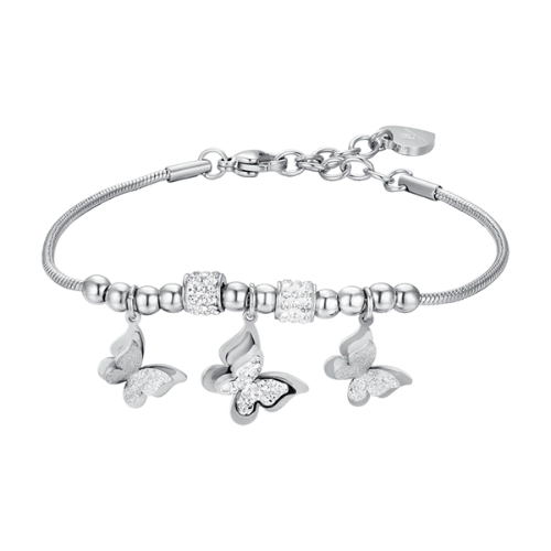 Bracciale Donna Luca Barra In Acciaio E Farfalle Con Cristalli Bianchi 3 - Verre Gioielli Bracciale Donna Luca Barra In Acciaio E Farfalle Con Cristalli Bianchi