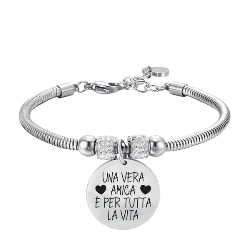 Bracciale Donna Luca Barra Semirigido Amicizia In Acciaio Con Cristalli Bianchi