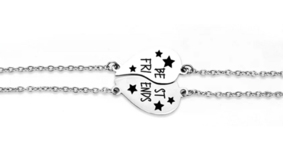 Bracciale Doppio Luca Barra Con Mezzo Cuore In Acciaio Amicizia - Verre Gioielli